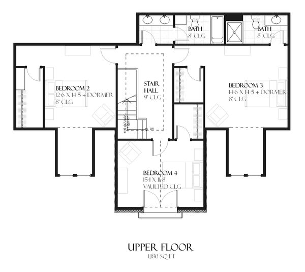 European Floor Plan - Upper Floor Plan #901-95