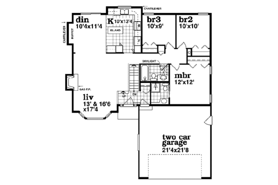 Floor Plan - Main Floor for Traditional House Plan #47-370 - 3 bed, 2 bath