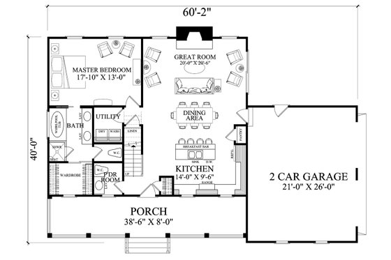 Floor Plan - Main Floor for Country House Plan #137-294 - 3 bed, 2.5 bath