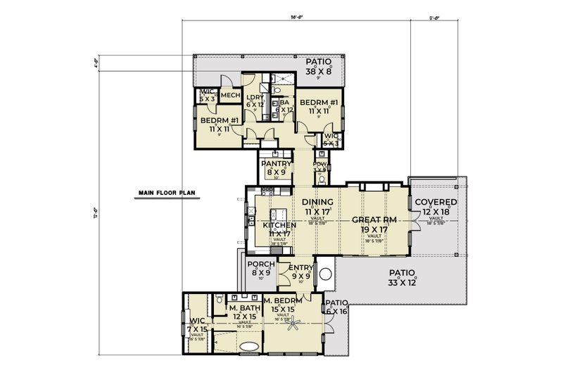 Dream House Plan - Floor Plan - Main Floor for Farmhouse House Plan #1070-190 - 3 bed, 2.5 bath