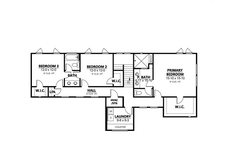 House Blueprint - Floor Plan - Upper Floor for Modern House Plan #1080-28 - 3 bed, 2.5 bath