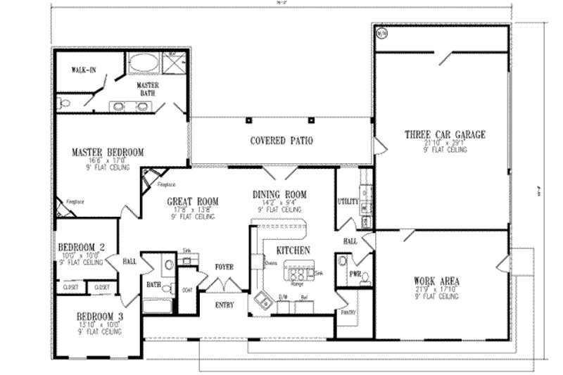 Home Plan - Floor Plan - Main Floor for Mediterranean House Plan #1-521 - 3 bed, 2.5 bath