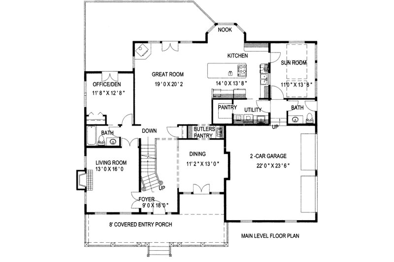 House Blueprint - Floor Plan - Main Floor for Country House Plan #117-878 - 3 bed, 3.5 bath