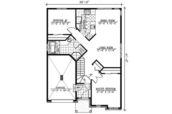 Floor Plan - Main Floor for European House Plan #138-208 - 2 bed, 1 bath