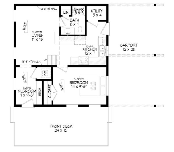 House Blueprint - Floor Plan - Main Floor for Contemporary House Plan #932-1441 - 1 bed, 1 bath