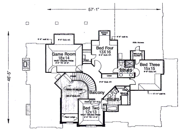 Colonial Floor Plan - Upper Floor Plan #310-946