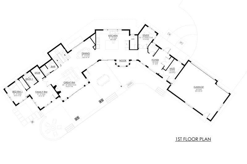 House Blueprint - Floor Plan - Main Floor for Farmhouse House Plan #1042-22 - 5 bed, 5 bath