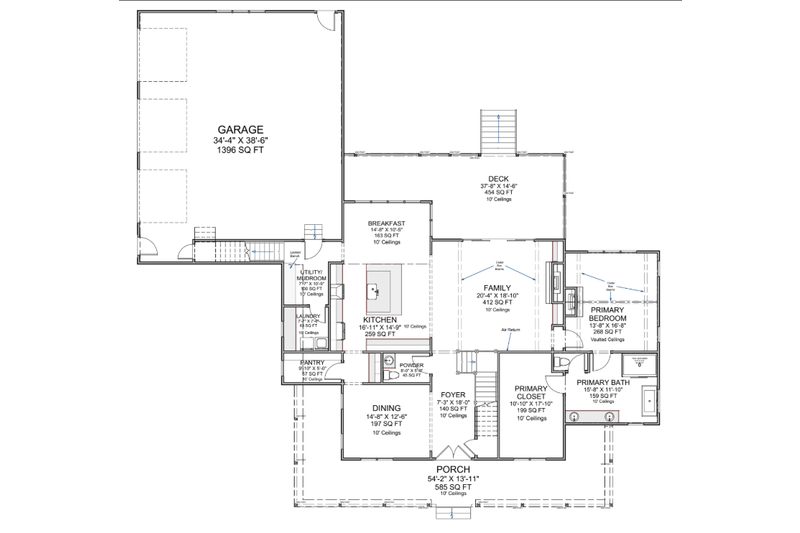 Architectural House Design - Floor Plan - Main Floor for Farmhouse House Plan #1116-1 - 4 bed, 4 bath
