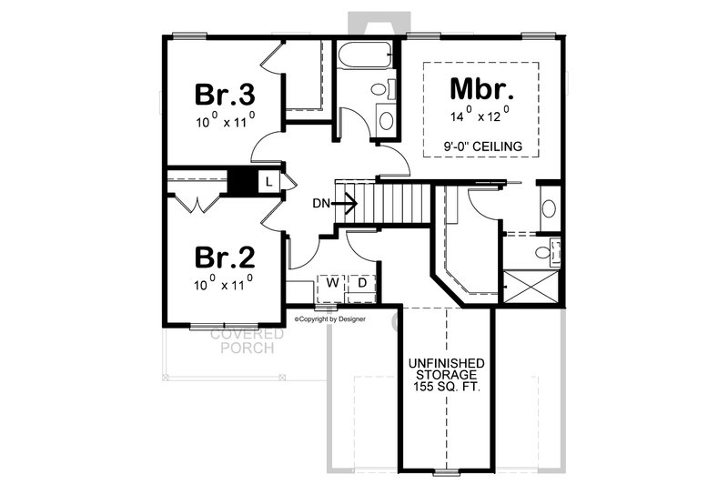 Dream House Plan - Floor Plan - Upper Floor for Farmhouse House Plan #20-2539 - 3 bed, 2.5 bath