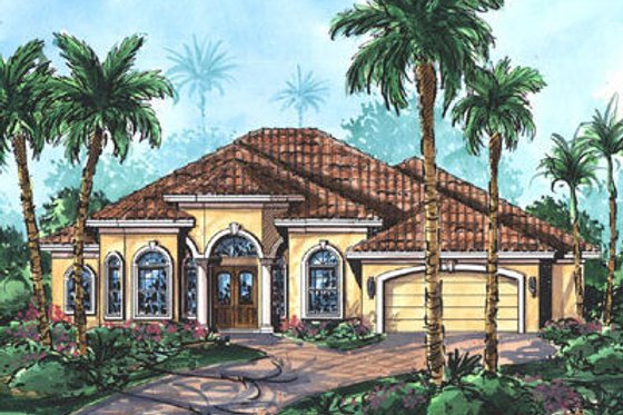 Exterior - Front Elevation for Mediterranean House Plan #27-352 - 3 bed, 3 bath