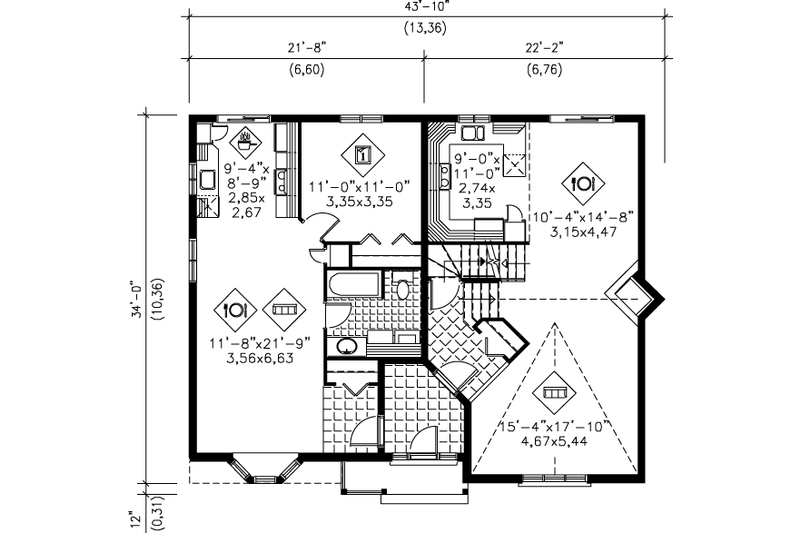 Home Plan - Floor Plan - Main Floor for European House Plan #25-301 - 4 bed, 2 bath