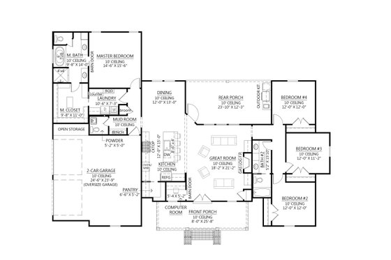 Floor Plan - Main Floor for Farmhouse House Plan #1074-36 - 4 bed, 2.5 bath