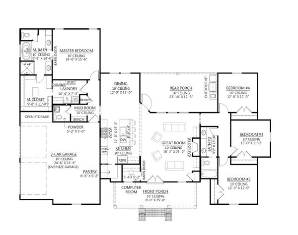 Architectural House Design - Farmhouse Floor Plan - Main Floor Plan #1074-36