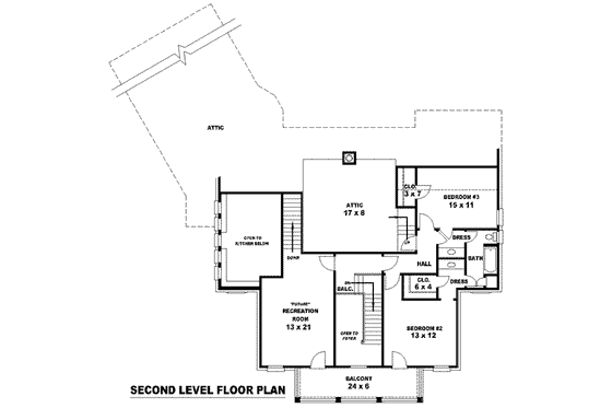 Floor Plan - Upper Floor for Southern House Plan #81-1200 - 3 bed, 2.5 bath