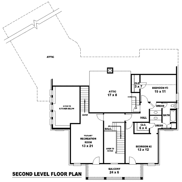 Floor Plan - Upper Floor for Southern House Plan #81-1200 - 3 bed, 2.5 bath
