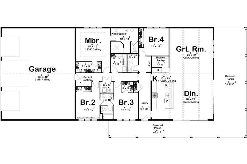 House Blueprint - Floor Plan - Main Floor for Barndominium House Plan #455-582 - 4 bed, 3 bath