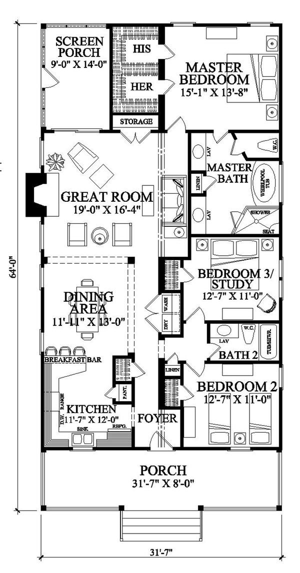 Home Plan - Southern Floor Plan - Main Floor Plan #137-271