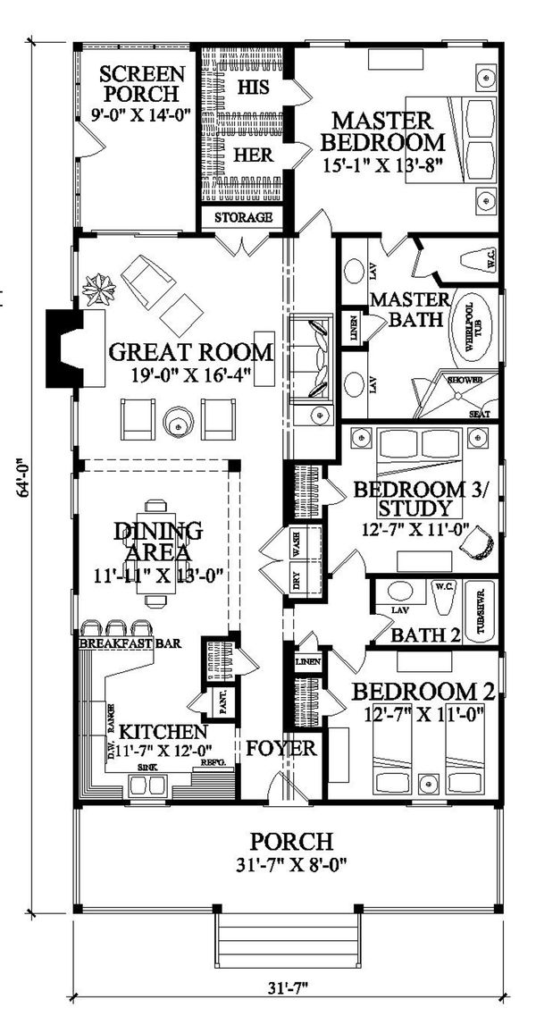 Dream House Plan - Southern Floor Plan - Main Floor Plan #137-271