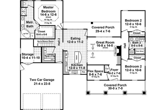 Floor Plan - Main Floor for Craftsman House Plan #21-381 - 3 bed, 2 bath