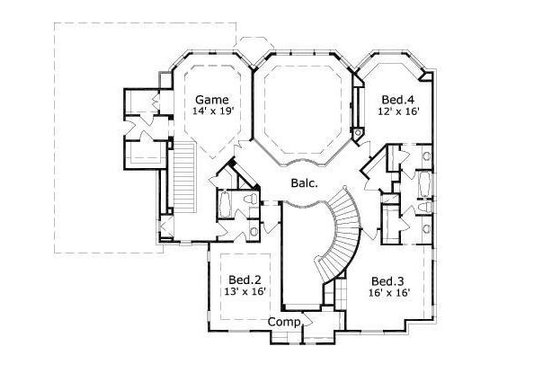 Floor Plan - Upper Floor for European House Plan #411-235 - 4 bed, 3 bath