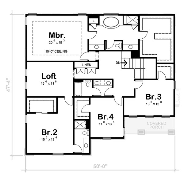 Architectural House Design - Floor Plan - Upper Floor for Craftsman House Plan #20-2625 - 5 bed, 2.5 bath