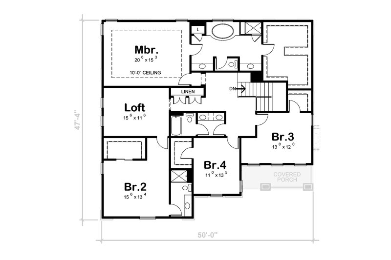 Architectural House Design - Floor Plan - Upper Floor for Craftsman House Plan #20-2625 - 5 bed, 2.5 bath