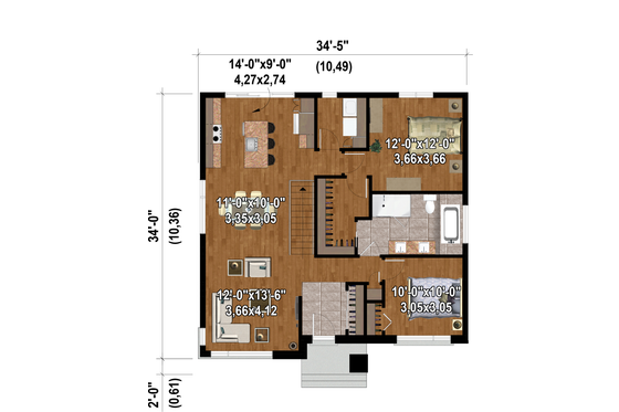 Floor Plan - Main Floor for Modern House Plan #25-4939 - 2 bed, 1 bath
