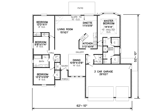 Floor Plan - Main Floor for Traditional House Plan #65-146 - 4 bed, 2 bath
