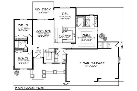Floor Plan - Main Floor for Traditional House Plan #70-862 - 3 bed, 1.5 bath