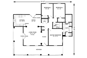 Floor Plan - Main Floor for Southern House Plan #410-255 - 3 bed, 2 bath