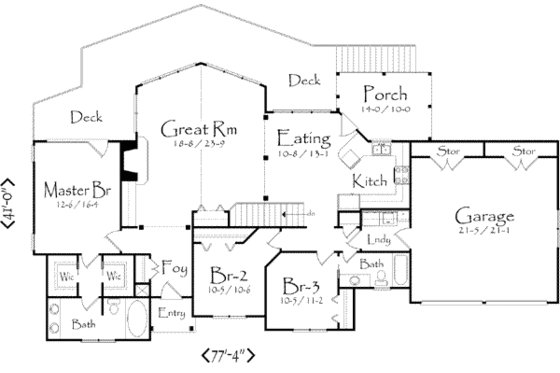 Floor Plan - Main Floor for Traditional House Plan #71-105 - 3 bed, 2 bath