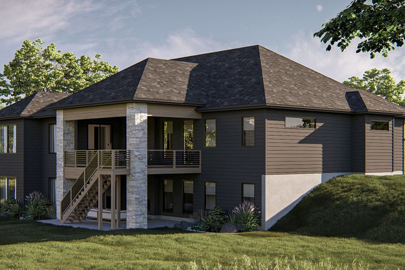 Architectural House Design - Exterior - Rear Elevation 1 for Prairie House Plan #455-335 - 3 bed, 2.5 bath