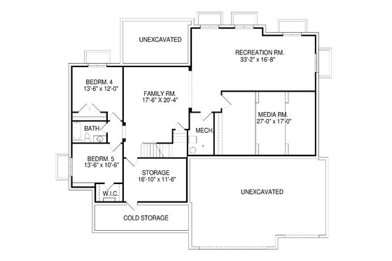 Floor Plan - Lower Floor for Craftsman House Plan #920-50 - 5 bed, 3.5 bath