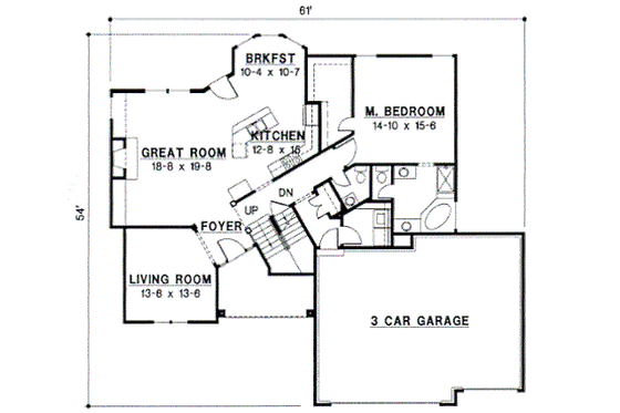 Floor Plan - Main Floor for Traditional House Plan #67-397 - 4 bed, 2.5 bath