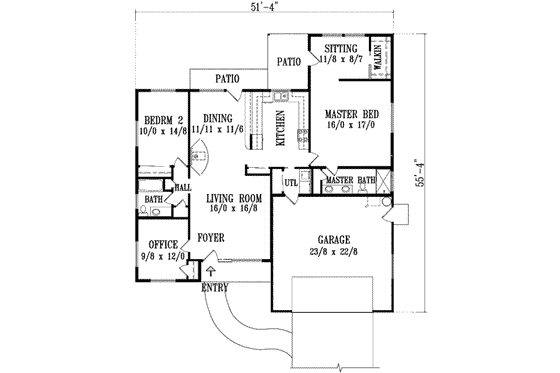 Floor Plan - Main Floor for Ranch House Plan #1-1331 - 3 bed, 2 bath