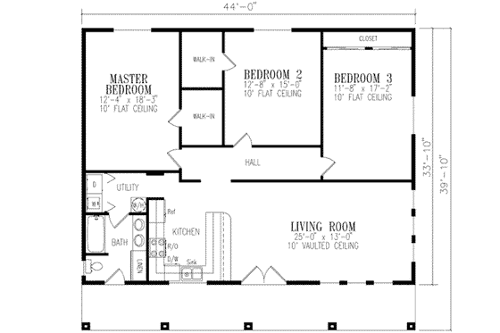 Floor Plan - Main Floor for Adobe / Southwestern House Plan #1-278 - 3 bed, 1 bath