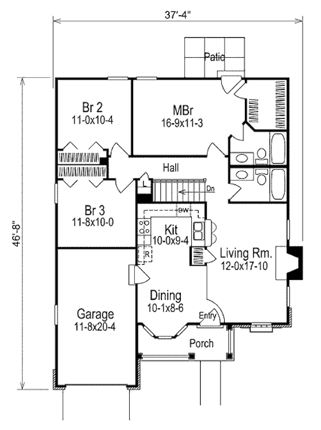 Traditional Style House Plan - 3 Beds 2 Baths 1169 Sq/Ft Plan #57-315