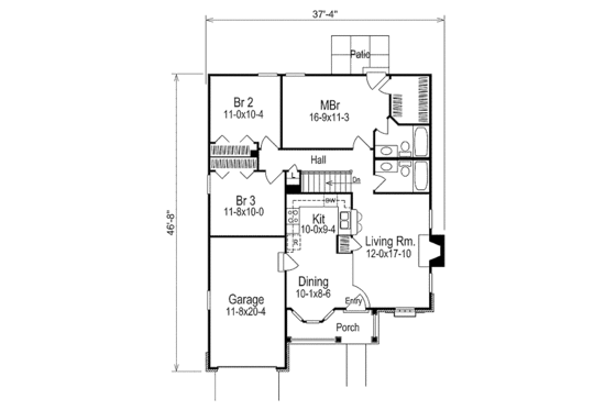 Floor Plan - Main Floor for Traditional House Plan #57-315 - 3 bed, 2 bath