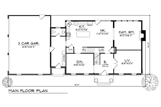 Floor Plan - Main Floor for Colonial House Plan #70-514 - 4 bed, 3.5 bath