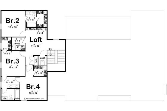 Floor Plan - Upper Floor for Modern House Plan #455-351 - 4 bed, 3.5 bath
