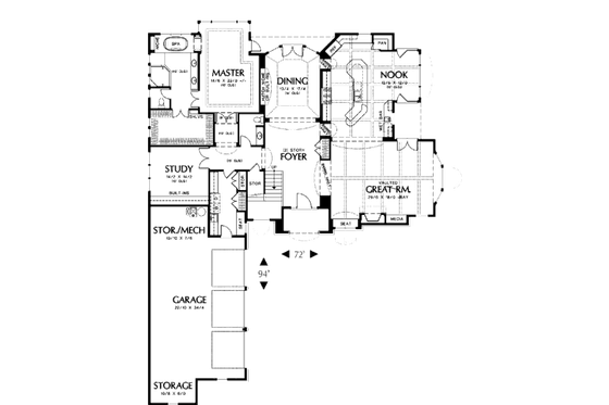 Floor Plan - Main Floor for European House Plan #48-358 - 4 bed, 4.5 bath