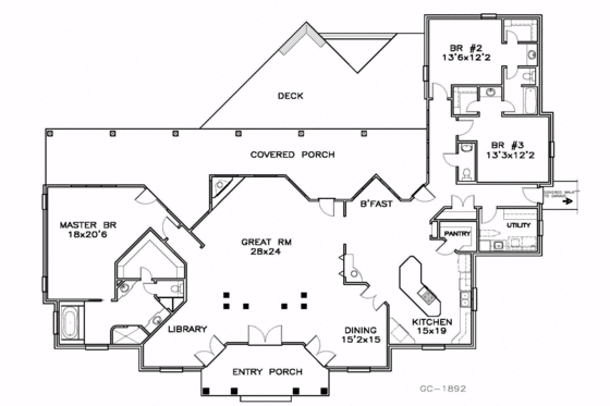 Floor Plan - Main Floor for Southern House Plan #8-203 - 3 bed, 2.5 bath