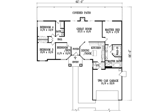 Floor Plan - Main Floor for Traditional House Plan #1-736 - 4 bed, 2 bath