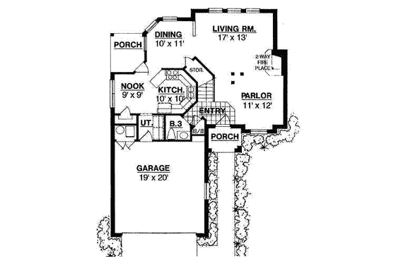 Floor Plan - Main Floor for Traditional House Plan #40-154 - 3 bed, 2.5 bath