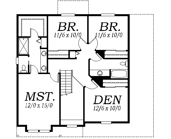Traditional Floor Plan - Upper Floor Plan #130-116