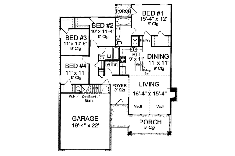 Dream House Plan - Floor Plan - Main Floor for Craftsman House Plan #20-1514 - 4 bed, 2 bath