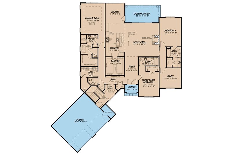 House Blueprint - Floor Plan - Main Floor for Farmhouse House Plan #923-120 - 3 bed, 3.5 bath