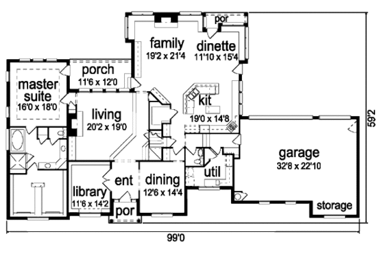 Floor Plan - Main Floor for Country House Plan #84-437 - 6 bed, 4.5 bath