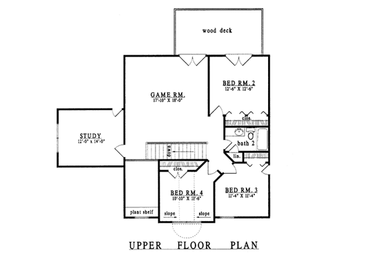 Floor Plan - Upper Floor for Ranch House Plan #42-219 - 3 bed, 2 bath