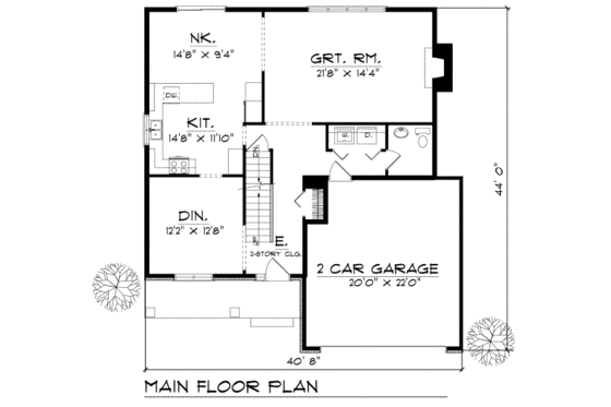 Floor Plan - Main Floor for Traditional House Plan #70-295 - 4 bed, 2.5 bath